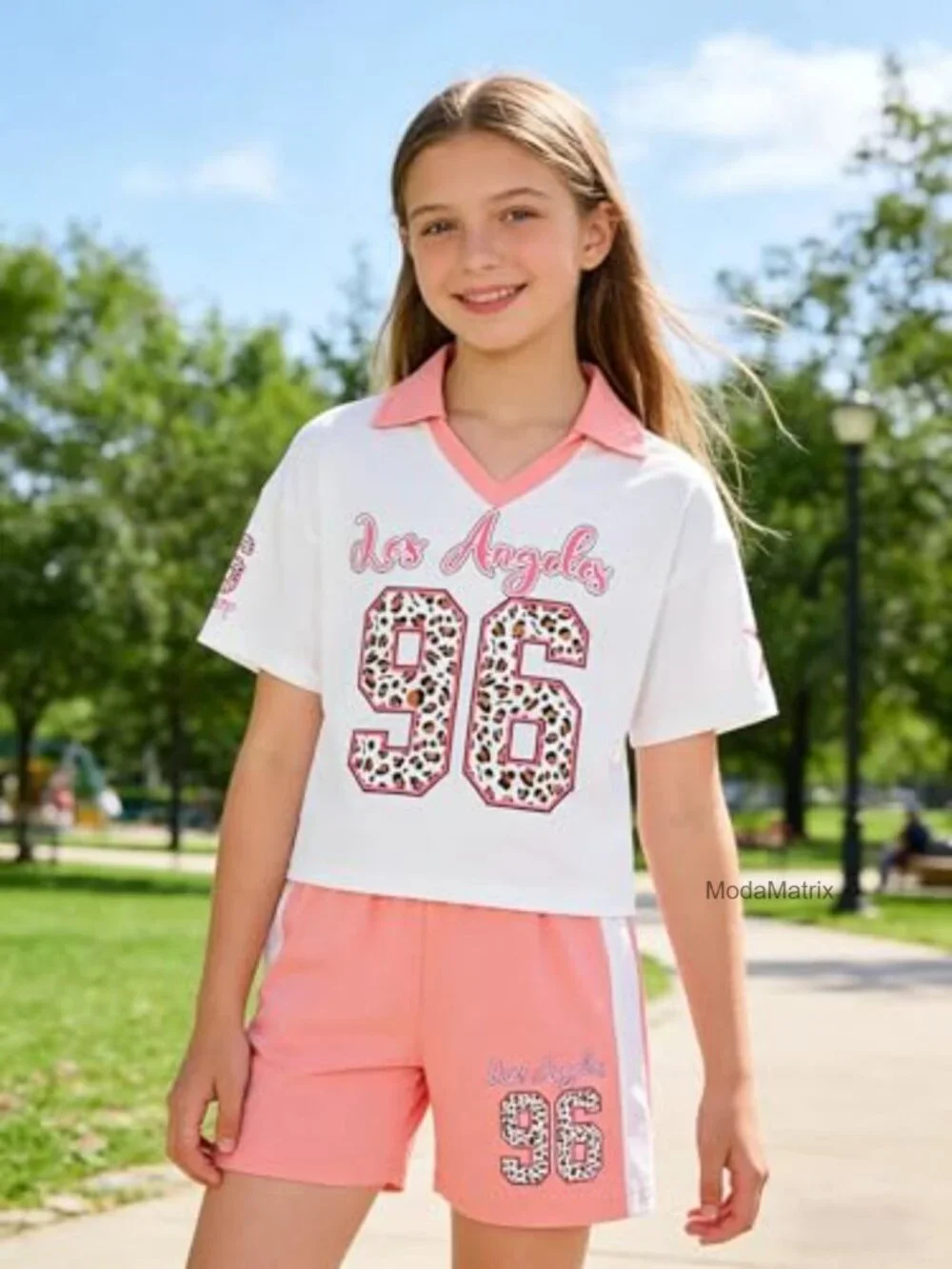 Girls 2 Piece Summer Outfit T-Shirt & Elastic Shorts Set